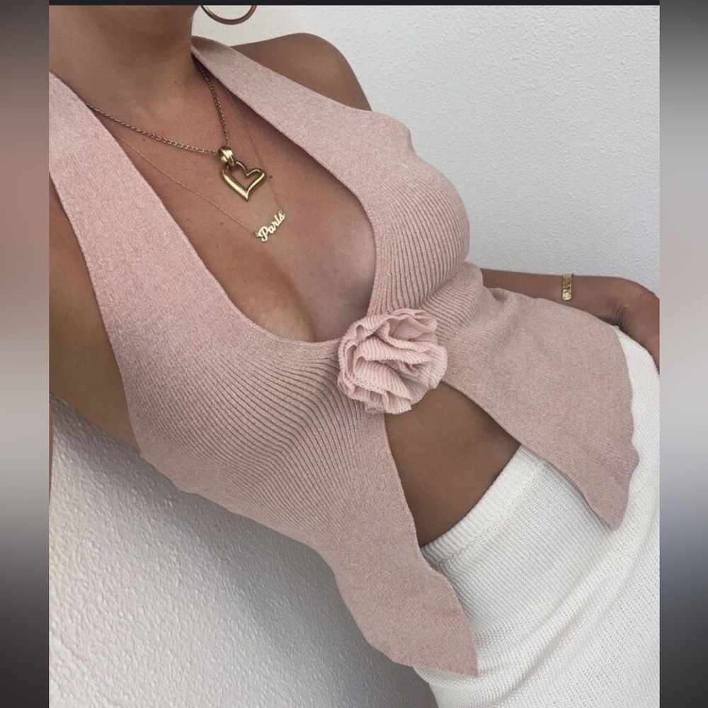 With Jean rose top in baby pink